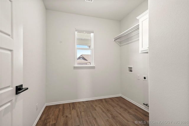 2916 S 8th St, Broken Arrow, OK 74012 - laundry area featuring wood finished floors, cabinet space, washer hookup, and hookup for an electric dryer