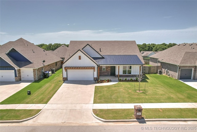 2916 S 8th St, Broken Arrow, OK 74012 - modern farmhouse style home featuring driveway, board and batten siding, a garage, a metal roof, and a standing seam roof