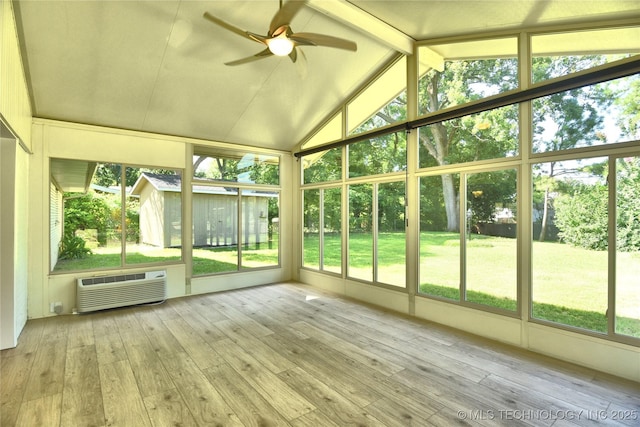 5654 S Marion Ave, Tulsa, OK 74135 - unfurnished sunroom with a ceiling fan and a wall mounted air conditioner