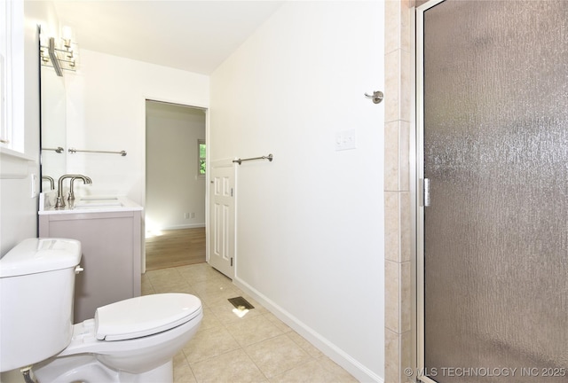 5654 S Marion Ave, Tulsa, OK 74135 - bathroom with a stall shower, tile patterned floors, and vanity