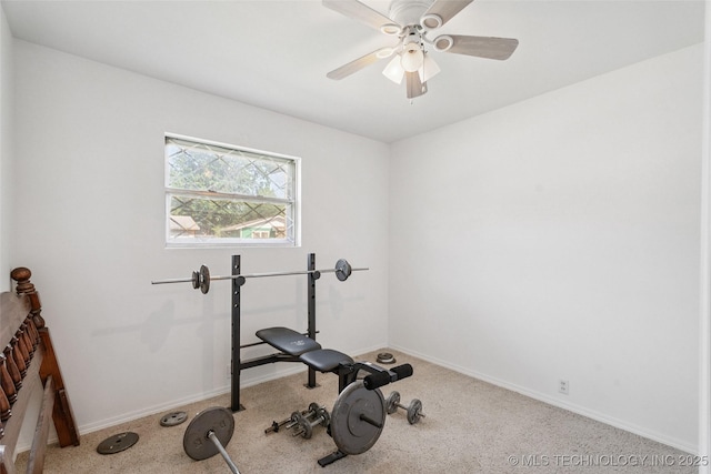2321 S Main St, Sapulpa, OK 74066 - workout area featuring ceiling fan and carpet flooring