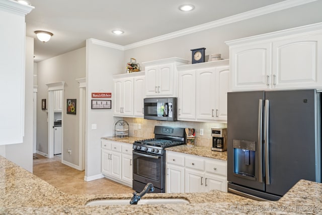 12432 S 101st E Ave, Bixby, OK 74008 - kitchen featuring stainless steel fridge, gas stove, backsplash, light stone counters, and recessed lighting