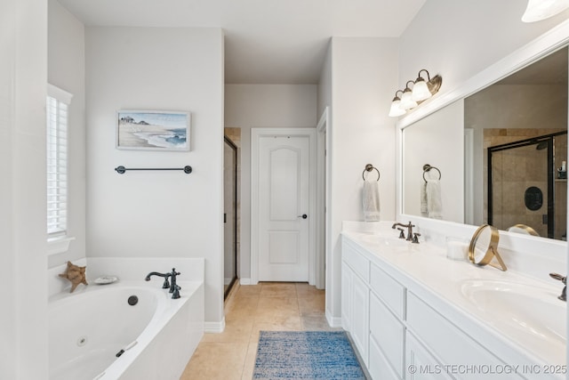 12432 S 101st E Ave, Bixby, OK 74008 - bathroom featuring a stall shower, a tub with jets, and double vanity