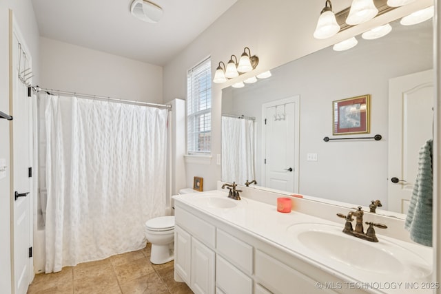 12432 S 101st E Ave, Bixby, OK 74008 - full bathroom with double vanity, shower / bathtub combination with curtain, and tile patterned floors