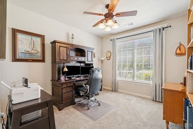 12432 S 101st E Ave, Bixby, OK 74008 - home office featuring ceiling fan and light carpet