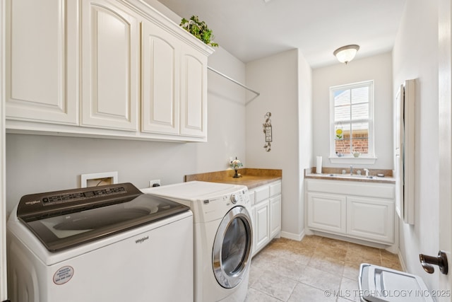 12432 S 101st E Ave, Bixby, OK 74008 - laundry area featuring washer and dryer, cabinet space, and light tile patterned floors