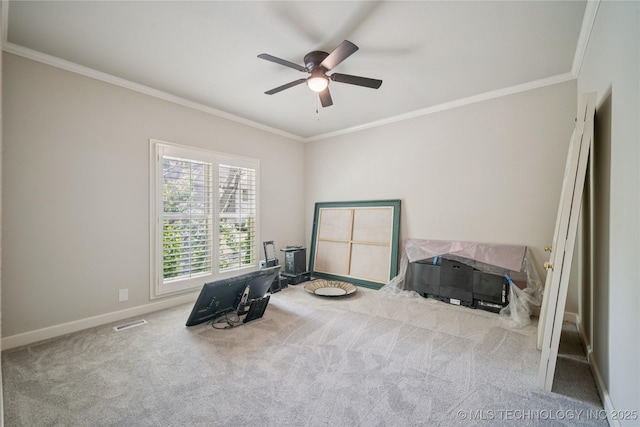 3437 E 96th Pl, Tulsa, OK 74137 - empty room with crown molding, a ceiling fan, and carpet floors