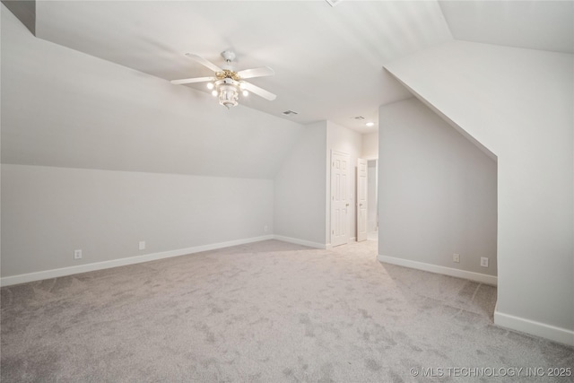 3437 E 96th Pl, Tulsa, OK 74137 - bonus room featuring lofted ceiling, light colored carpet, ceiling fan, and recessed lighting