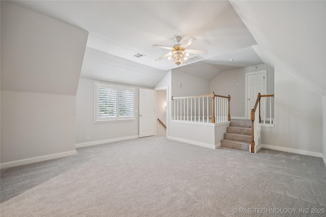 3437 E 96th Pl, Tulsa, OK 74137 - bonus room featuring vaulted ceiling, carpet floors, and ceiling fan