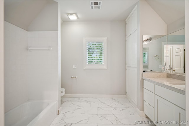 3437 E 96th Pl, Tulsa, OK 74137 - full bathroom with marble look tile flooring, vanity, healthy amount of natural light, and shower / bathtub combination