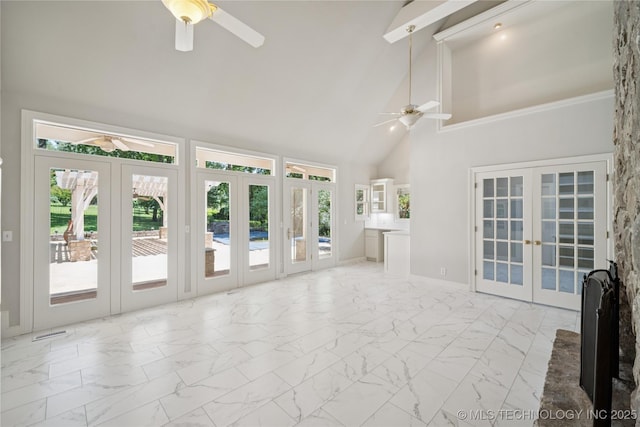 3437 E 96th Pl, Tulsa, OK 74137 - unfurnished sunroom featuring french doors, plenty of natural light, and lofted ceiling