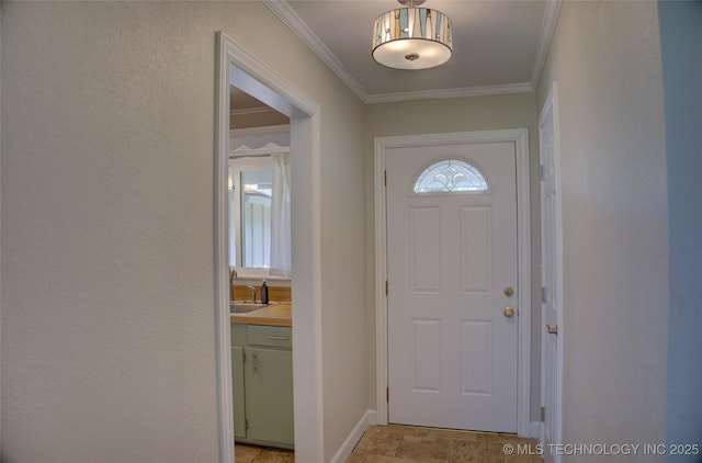 4424 E 59th Pl S, Tulsa, OK 74135 - entryway with ornamental molding and light stone finish flooring