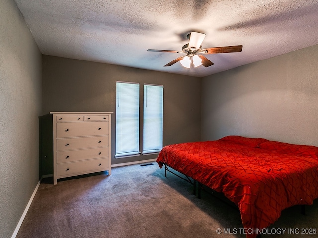 25136 Hickory Ln, Broken Arrow, OK 74014 - carpeted bedroom featuring a textured wall, a ceiling fan, and a textured ceiling