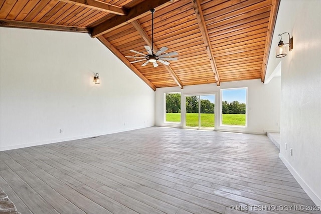 13973 S 237th E Ave, Coweta, OK 74429 - unfurnished living room featuring wood ceiling, ceiling fan, and wood finished floors