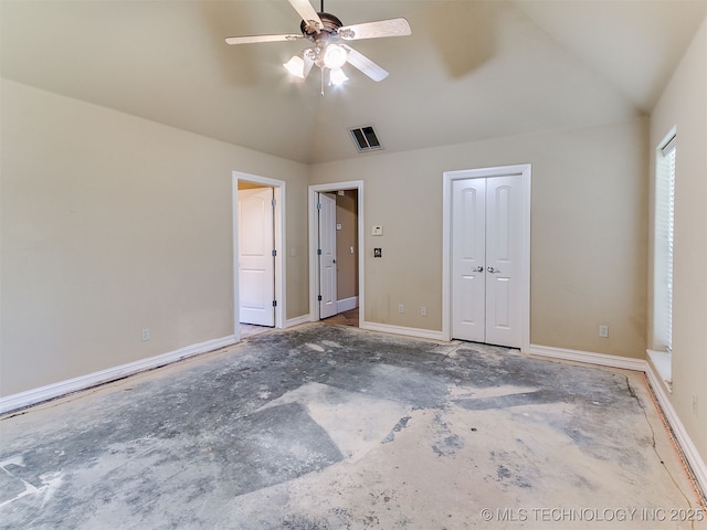 9314 S 76th E Ave, Tulsa, OK 74133 - unfurnished bedroom with lofted ceiling, a closet, and ceiling fan