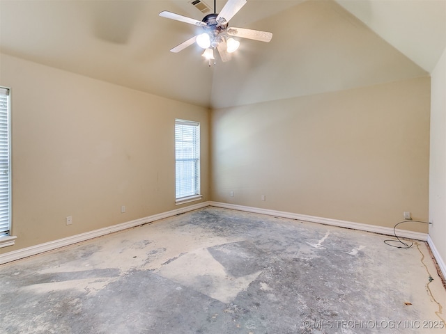 9314 S 76th E Ave, Tulsa, OK 74133 - spare room with lofted ceiling, ceiling fan, and unfinished concrete flooring