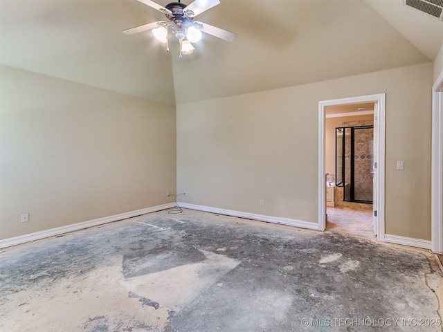 9314 S 76th E Ave, Tulsa, OK 74133 - unfurnished room with vaulted ceiling, a ceiling fan, and unfinished concrete floors