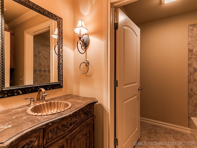 9314 S 76th E Ave, Tulsa, OK 74133 - full bathroom with vanity, a tub to relax in, and ornamental molding