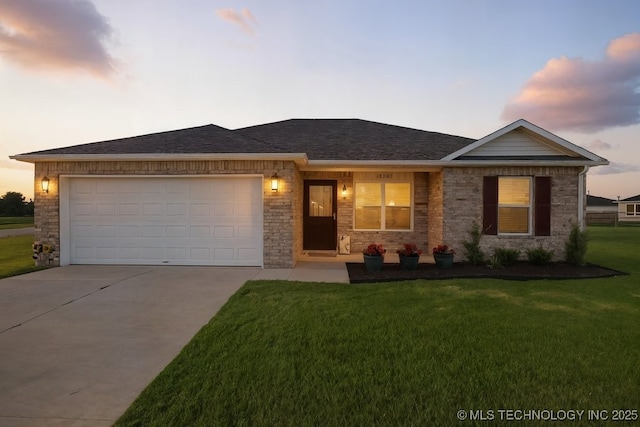 14203 N 76th Ave, Collinsville, OK 74021 - ranch-style home featuring concrete driveway, an attached garage, a yard, and a shingled roof