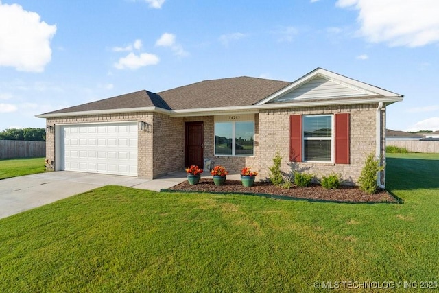 14203 N 76th Ave, Collinsville, OK 74021 - ranch-style house featuring a garage, driveway, brick siding, and a shingled roof