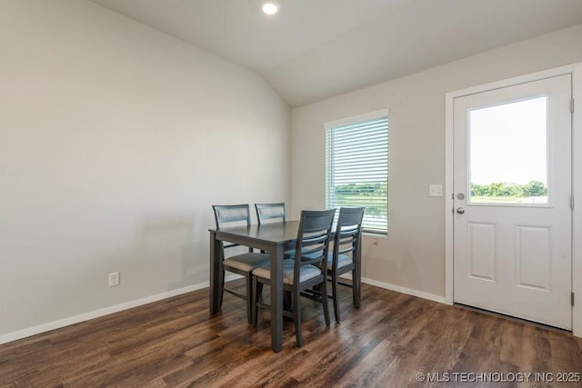14203 N 76th Ave, Collinsville, OK 74021 - dining room featuring vaulted ceiling, dark wood-style flooring, and recessed lighting