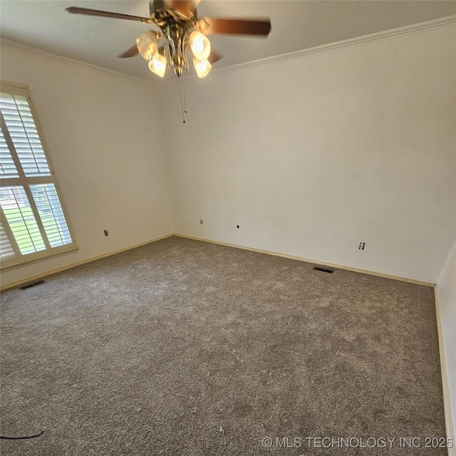 1533 Terrill Cir, Sapulpa, OK 74066 - spare room featuring a ceiling fan, carpet, and ornamental molding