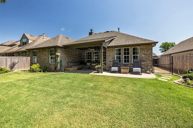 1116 W Fargo Dr, Broken Arrow, OK 74012 - back of property with a patio, brick siding, a fenced backyard, and a shingled roof