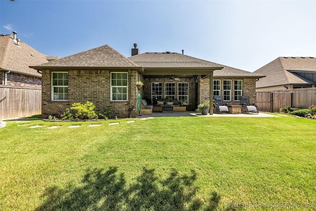 1116 W Fargo Dr, Broken Arrow, OK 74012 - back of house with brick siding, a patio, and a ceiling fan