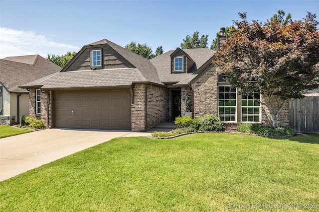 1116 W Fargo Dr, Broken Arrow, OK 74012 - view of front of home with brick siding, a garage, concrete driveway, a chimney, and roof with shingles