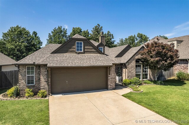 1116 W Fargo Dr, Broken Arrow, OK 74012 - view of front facade featuring brick siding, an attached garage, driveway, a chimney, and roof with shingles