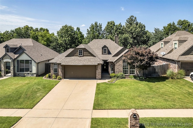 1116 W Fargo Dr, Broken Arrow, OK 74012 - view of front of house with driveway, a garage, a chimney, brick siding, and roof with shingles