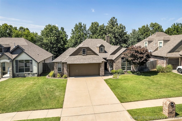 1116 W Fargo Dr, Broken Arrow, OK 74012 - view of front of property featuring brick siding, a garage, concrete driveway, a chimney, and a shingled roof