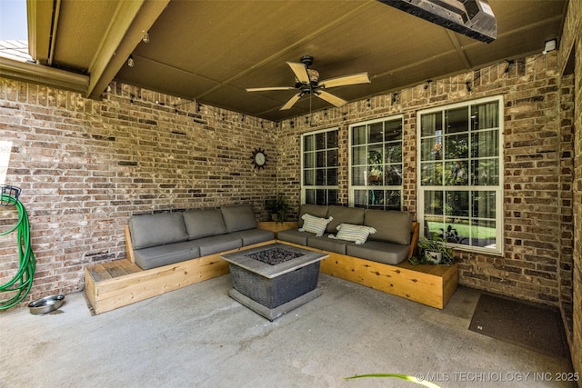 1116 W Fargo Dr, Broken Arrow, OK 74012 - view of patio with an outdoor living space with a fire pit and a ceiling fan