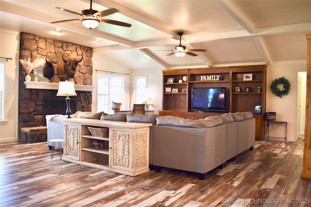 71279 S 270th Rd, Wagoner, OK 74467 - living area featuring ceiling fan and dark wood-type flooring