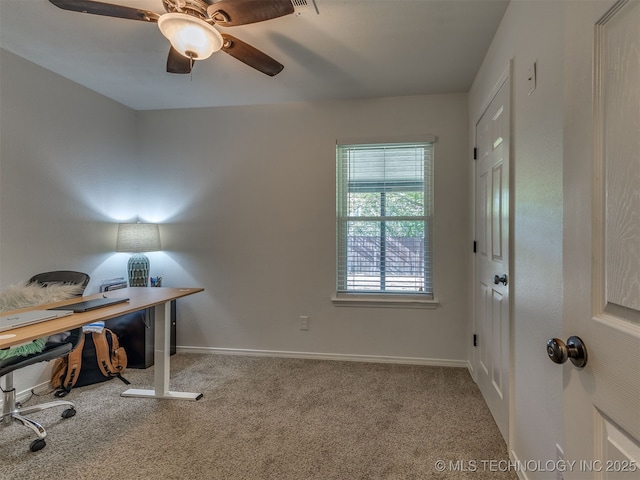 4004 S Sycamore Ave, Broken Arrow, OK 74011 - carpeted office featuring a ceiling fan and baseboards
