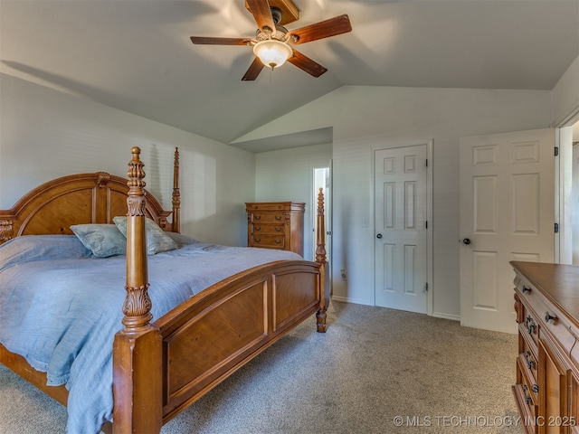 4004 S Sycamore Ave, Broken Arrow, OK 74011 - carpeted bedroom featuring vaulted ceiling and a ceiling fan