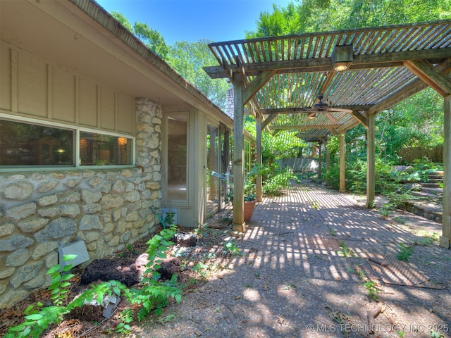 5704 E 65th St, Tulsa, OK 74136 - view of patio / terrace with a ceiling fan and a pergola