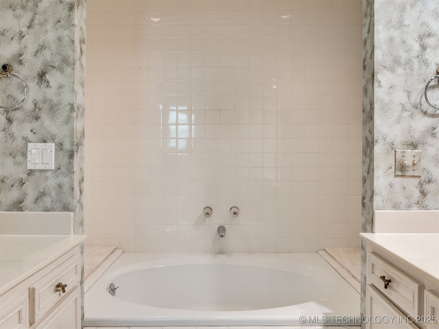 5704 E 65th St, Tulsa, OK 74136 - full bathroom with vanity, a bath, and wallpapered walls