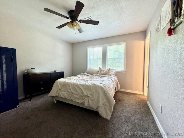 1404 Compelube Rd, Mcalester, OK 74501 - bedroom with carpet flooring, ceiling fan, a textured ceiling, and a textured wall