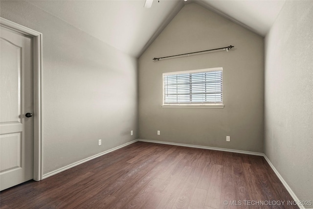 1317 W Dover St, Broken Arrow, OK 74012 - empty room with wood finished floors, vaulted ceiling, and ceiling fan