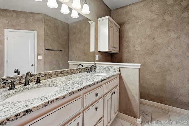 1317 W Dover St, Broken Arrow, OK 74012 - full bathroom featuring marble look tiles and double vanity