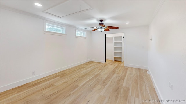 403 N Vine Ave, Cleveland, OK 74020 - empty room with ceiling fan, attic access, recessed lighting, and light wood finished floors