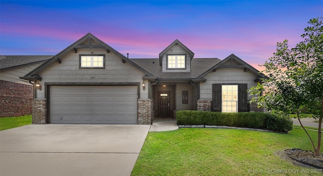 11105 N 145th E Pl, Owasso, OK 74055 - craftsman-style house featuring driveway, a front lawn, brick siding, an attached garage, and roof with shingles