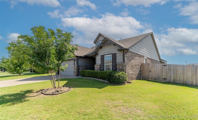 11105 N 145th E Pl, Owasso, OK 74055 - craftsman inspired home featuring a garage, concrete driveway, brick siding, and a shingled roof