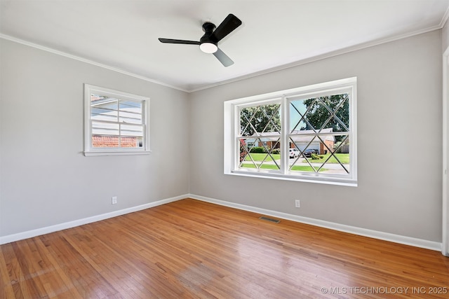 4643 E 59th St, Tulsa, OK 74135 - empty room featuring ornamental molding, light wood-style flooring, and ceiling fan