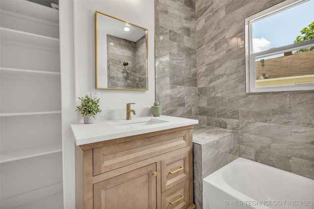 1524 N Main St, Tulsa, OK 74106 - bathroom with a tub to relax in, vanity, and a shower