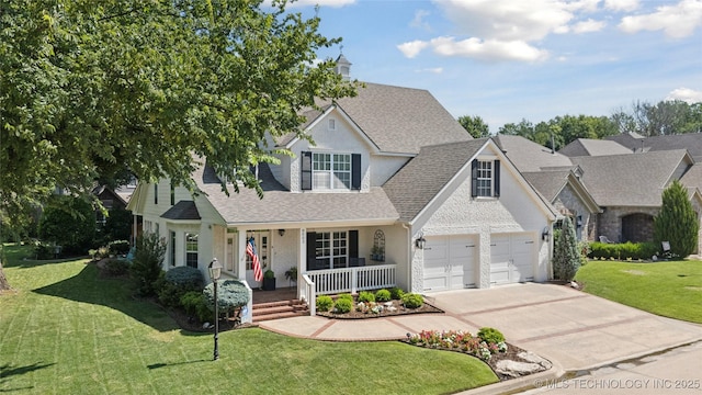 8002 E Galveston Pl, Broken Arrow, OK 74014 - view of front of home featuring covered porch, roof with shingles, driveway, and a front lawn