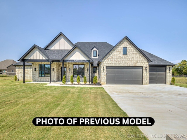 7010 E 137th St, Collinsville, OK 74021 - view of front facade featuring concrete driveway, a garage, brick siding, and board and batten siding