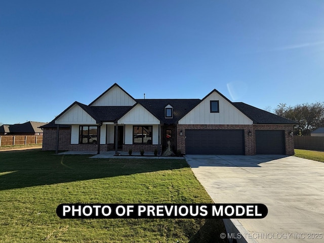 7010 E 137th St, Collinsville, OK 74021 - view of front of house with a garage, driveway, brick siding, and board and batten siding