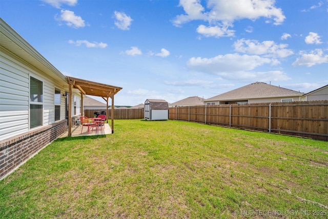 1111 W Cheyenne Ln, Claremore, OK 74019 - fenced backyard with a patio area and a storage shed